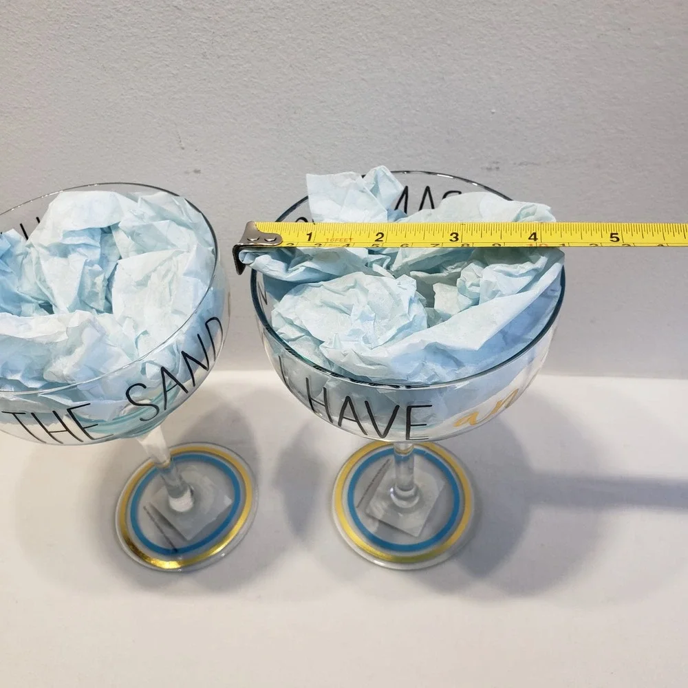 Mud Pie Margarita Glass Set Blue Gold Toes In Sand Cabana Boy